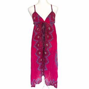 Deadstock Raviya Pink and blue asymmetrical babydoll dress with sequins